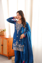 Tea Blue Embroidery Tassel Work Sharara Suit Set