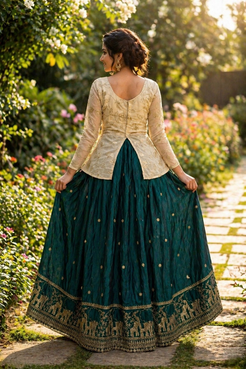 Green Fandy Silk Pipe & Zari Embroidered Work Lehenga Choli