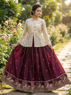 Wine Fandy Silk Pipe & Zari Embroidered Work Lehenga Choli