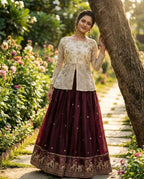 Wine Fandy Silk Pipe & Zari Embroidered Work Lehenga Choli