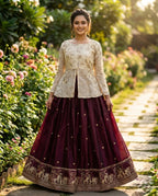 Wine Fandy Silk Pipe & Zari Embroidered Work Lehenga Choli