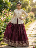 Wine Fandy Silk Pipe & Zari Embroidered Work Lehenga Choli