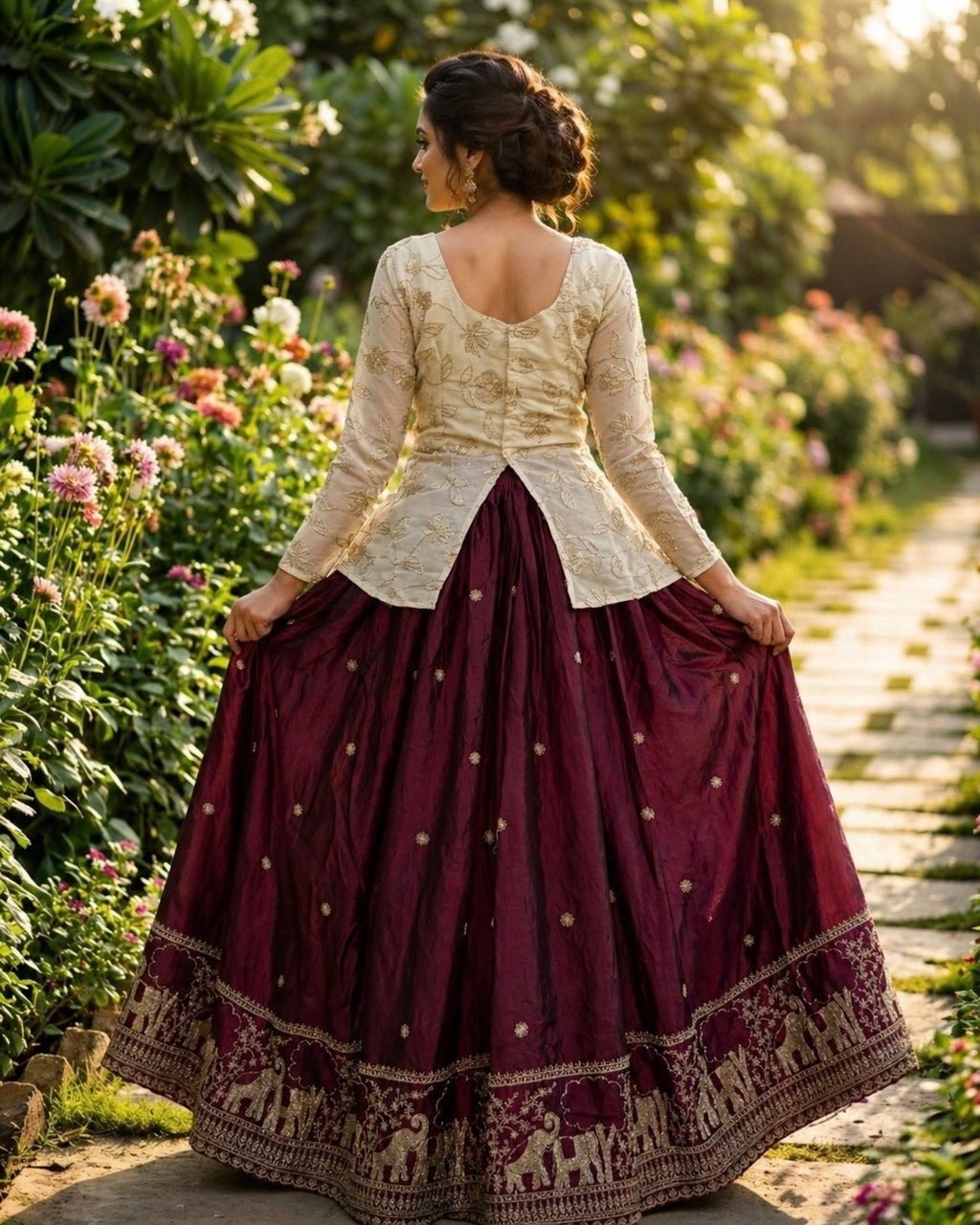 Wine Fandy Silk Pipe & Zari Embroidered Work Lehenga Choli