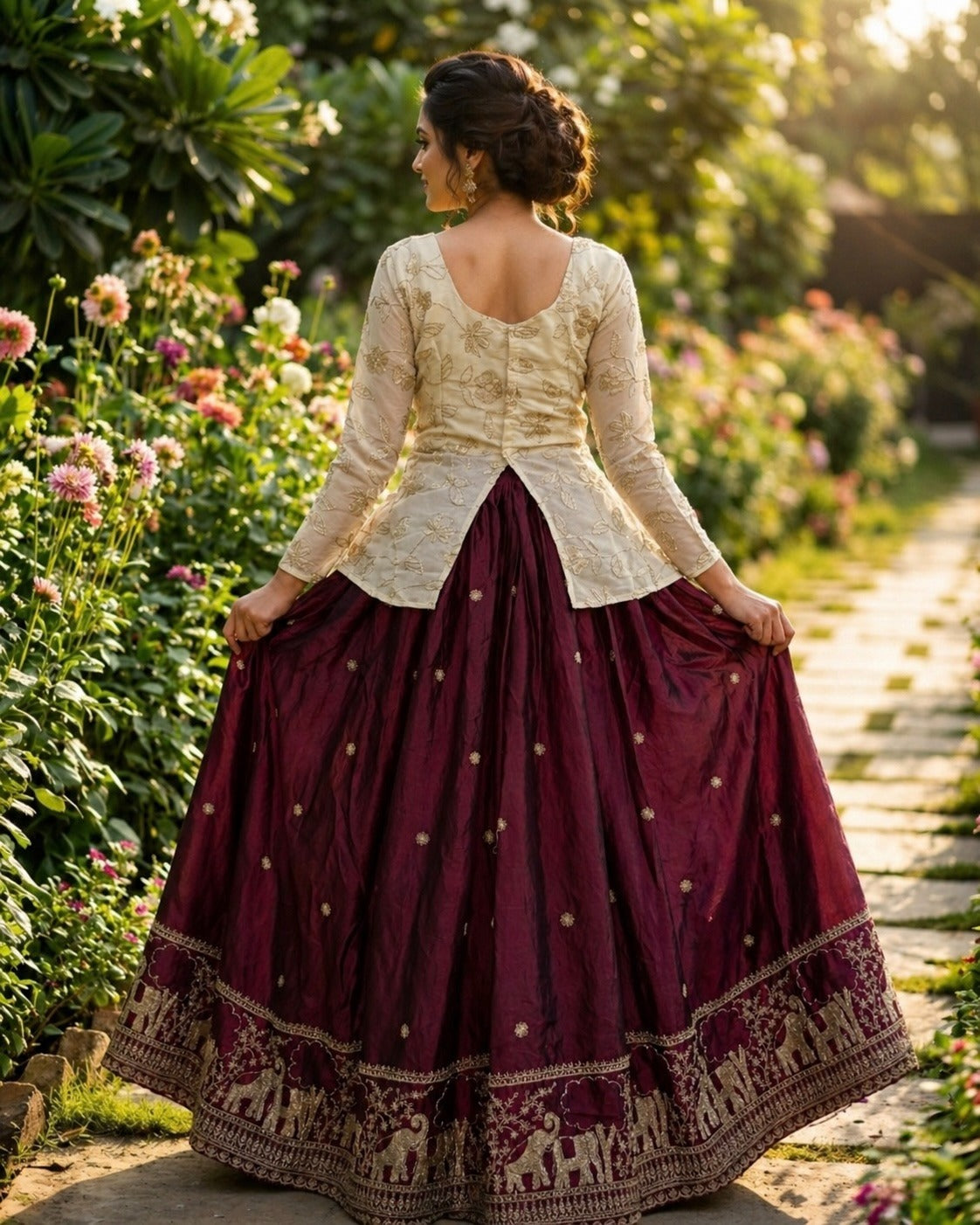Wine Fandy Silk Pipe & Zari Embroidered Work Lehenga Choli