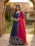 Blue Fendi Silk With Embroidered Work Anarkali