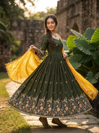 Mehendi Fendi Silk With Embroidered Work Anarkali
