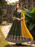 Mehendi Fendi Silk With Embroidered Work Anarkali