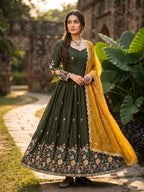 Mehendi Fendi Silk With Embroidered Work Anarkali