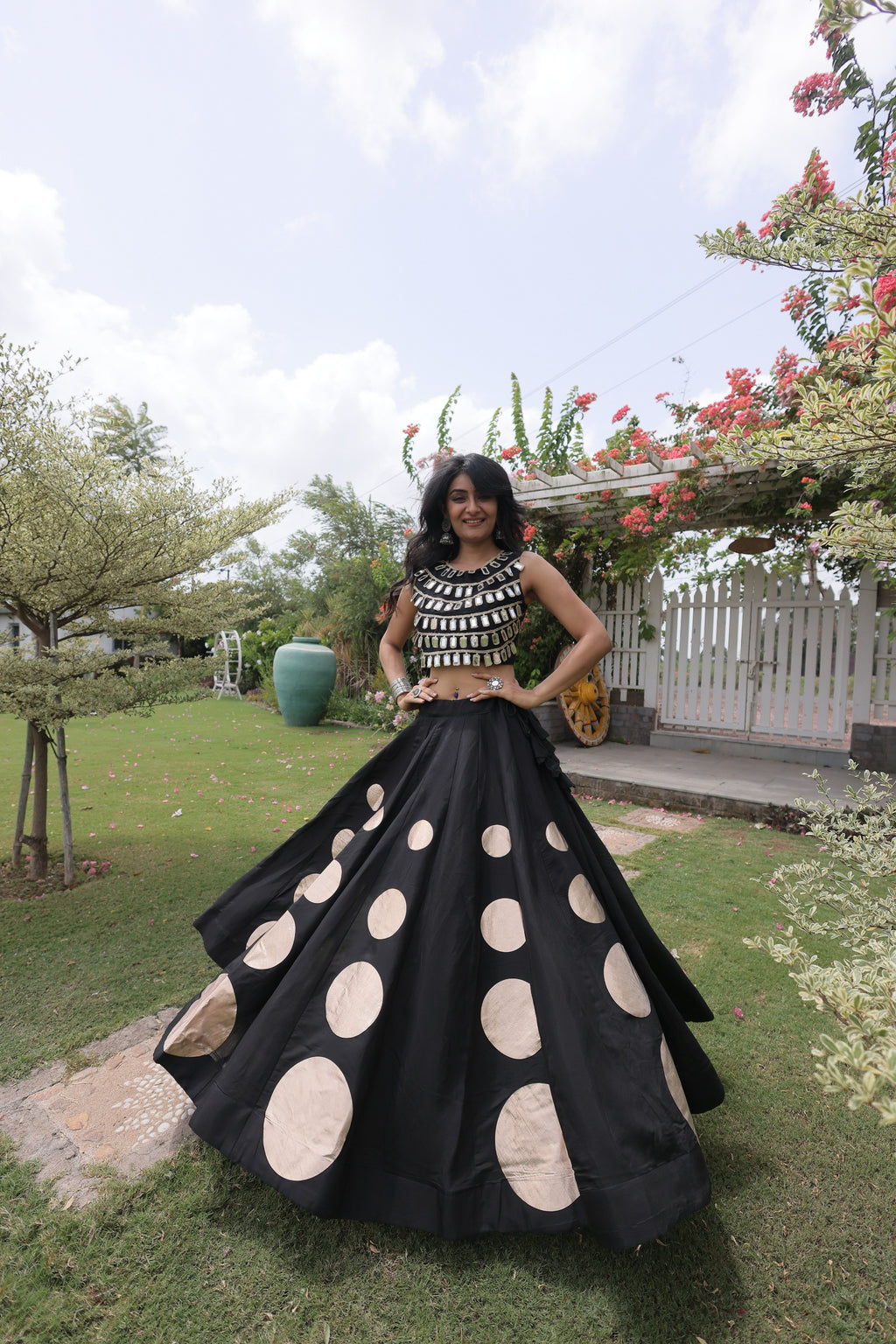 Navratri Roman-silk Mirror Lace Work Lehenga