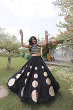 Navratri Roman-silk Mirror Lace Work Lehenga