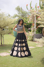 Navratri Roman-silk Mirror Lace Work Lehenga