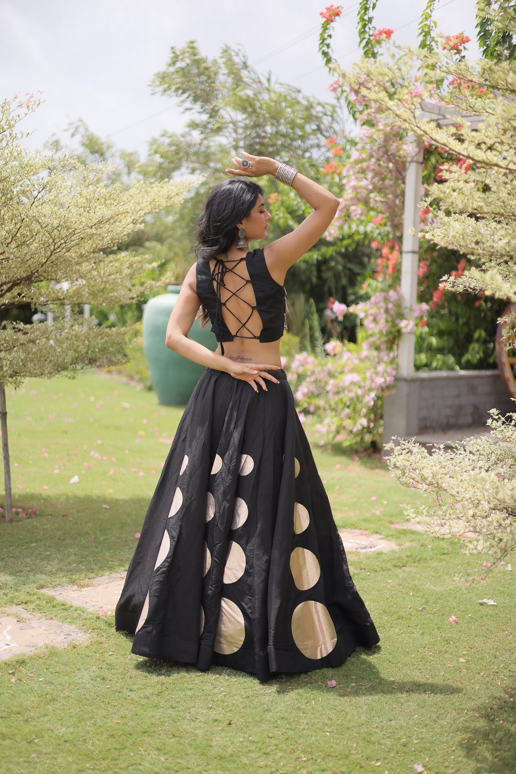 Navratri Roman-silk Mirror Lace Work Lehenga