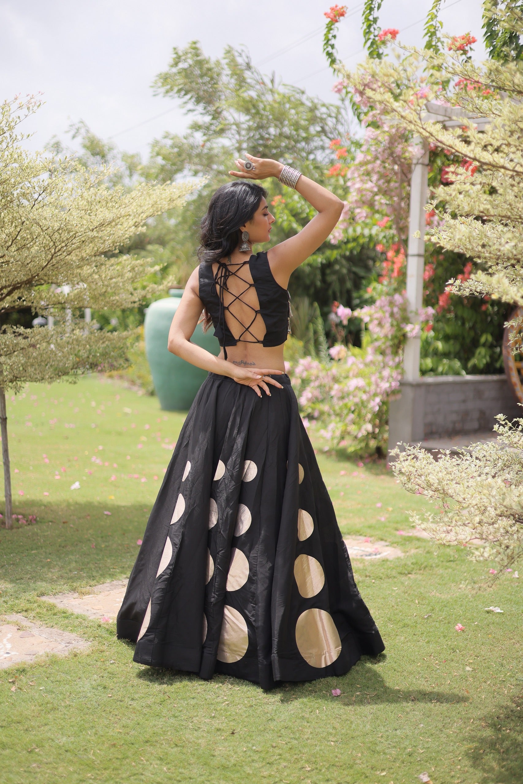 Navratri Roman-silk Mirror Lace Work Lehenga