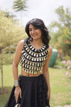 Navratri Roman-silk Mirror Lace Work Lehenga