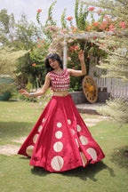 Navratri Roman-silk Mirror Lace Work Lehenga (Red)