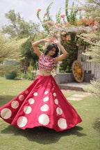 Navratri Roman-silk Mirror Lace Work Lehenga (Pink)
