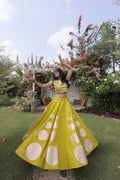 Navratri Roman-silk Mirror Lace Work Lehenga(Yellow)