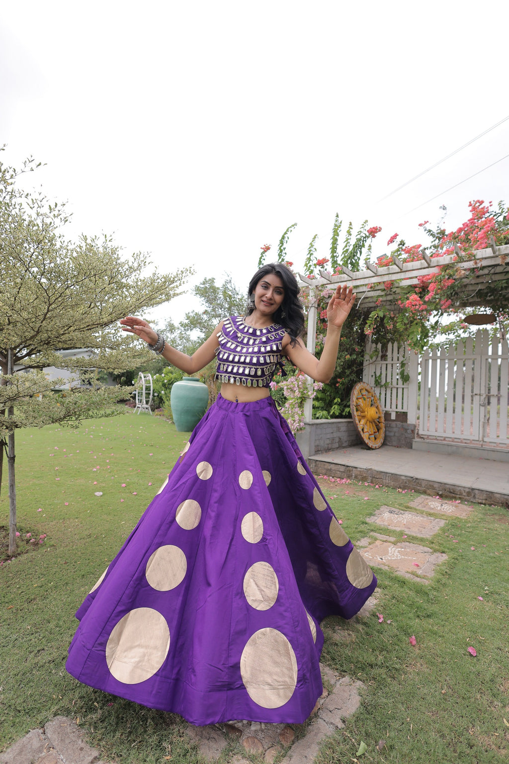 Navratri Roman-silk Mirror Lace Work Lehenga (Purple)