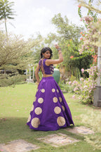 Navratri Roman-silk Mirror Lace Work Lehenga (Purple)