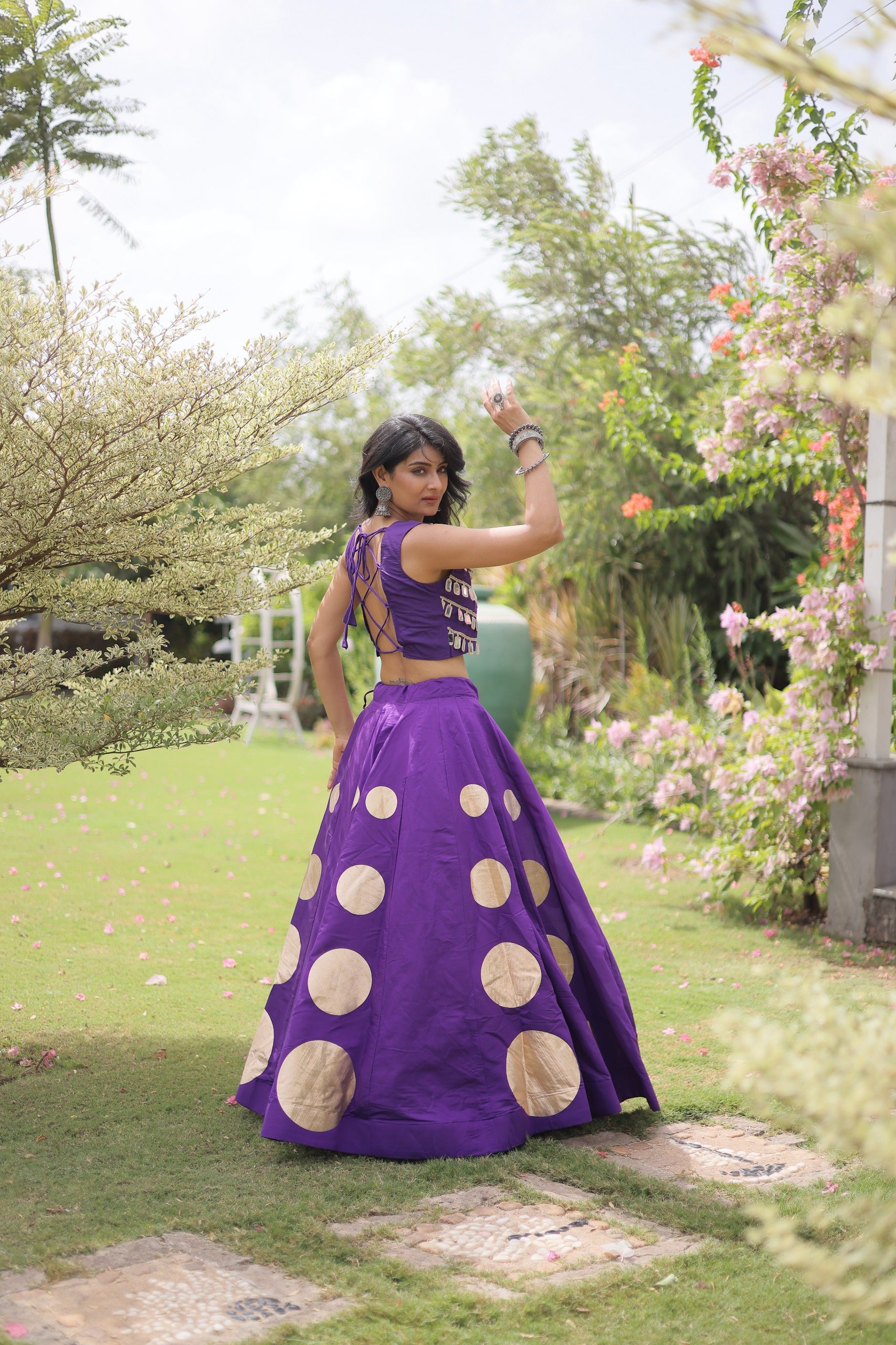 Navratri Roman-silk Mirror Lace Work Lehenga (Purple)