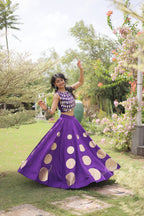 Navratri Roman-silk Mirror Lace Work Lehenga (Purple)