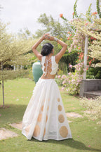 Navratri Roman-silk Mirror Lace Work Lehenga (White)