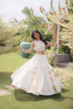 Navratri Roman-silk Mirror Lace Work Lehenga (White)