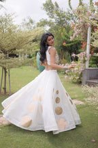 Navratri Roman-silk Mirror Lace Work Lehenga (White)