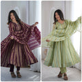 Pastel Green Zari Stripe Anarkali Kurta Pant Set