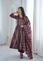 Purple Zari Stripe Anarkali Kurta Pant Set