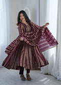 Purple Zari Stripe Anarkali Kurta Pant Set