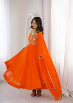 Orange Georgette Embroidery Anarkali