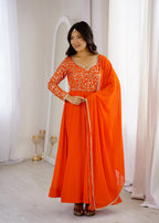 Orange Georgette Embroidery Anarkali