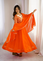 Orange Georgette Embroidery Anarkali