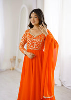 Orange Georgette Embroidery Anarkali