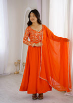 Orange Georgette Embroidery Anarkali