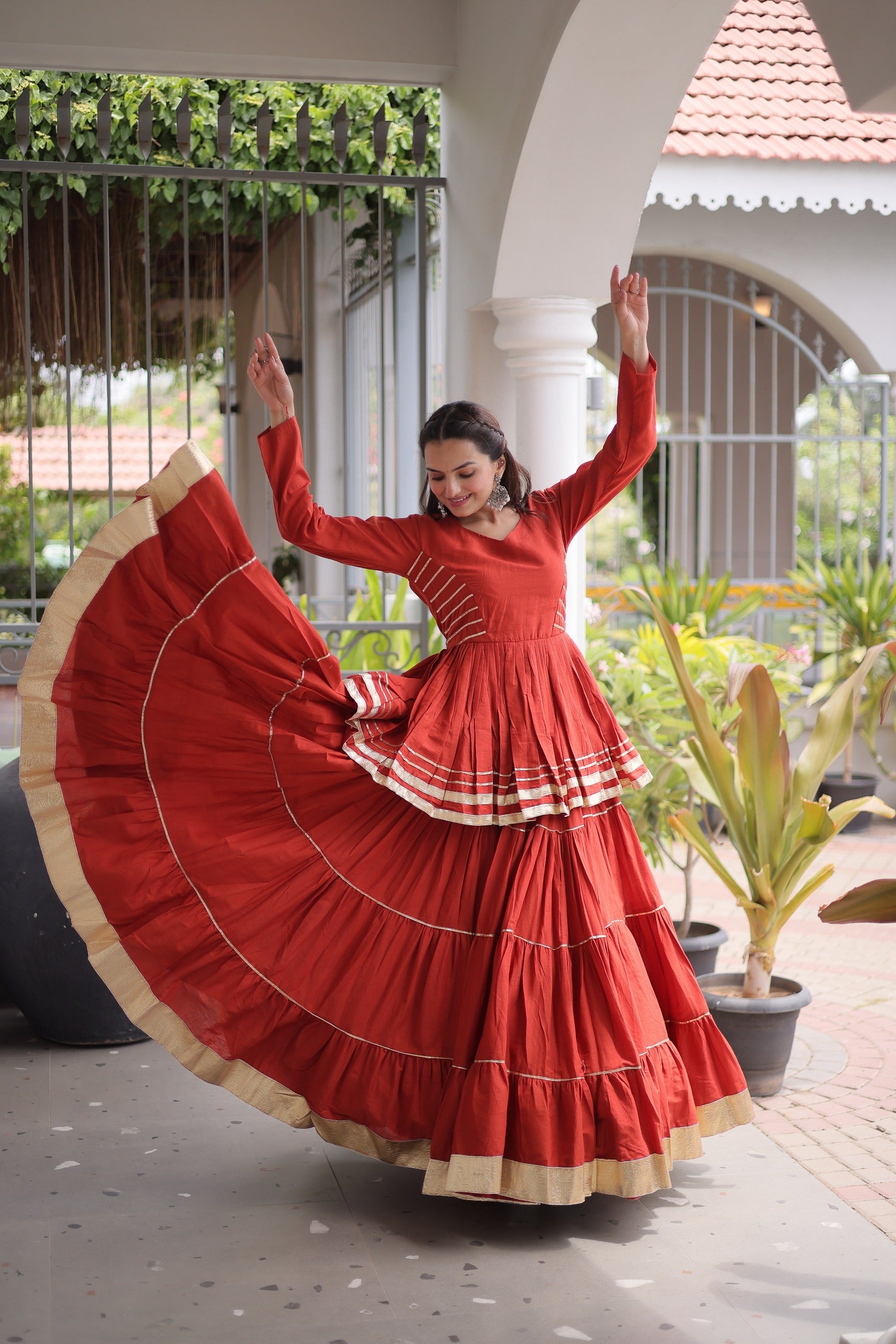 Premium Maroon Tiered lehenga with Golden Zari Border