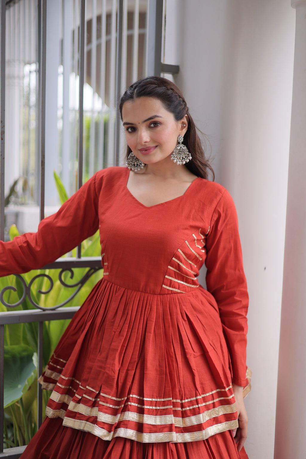 Premium Maroon Tiered lehenga with Golden Zari Border