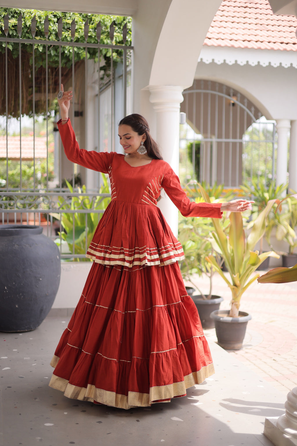 Premium Maroon Tiered lehenga with Golden Zari Border