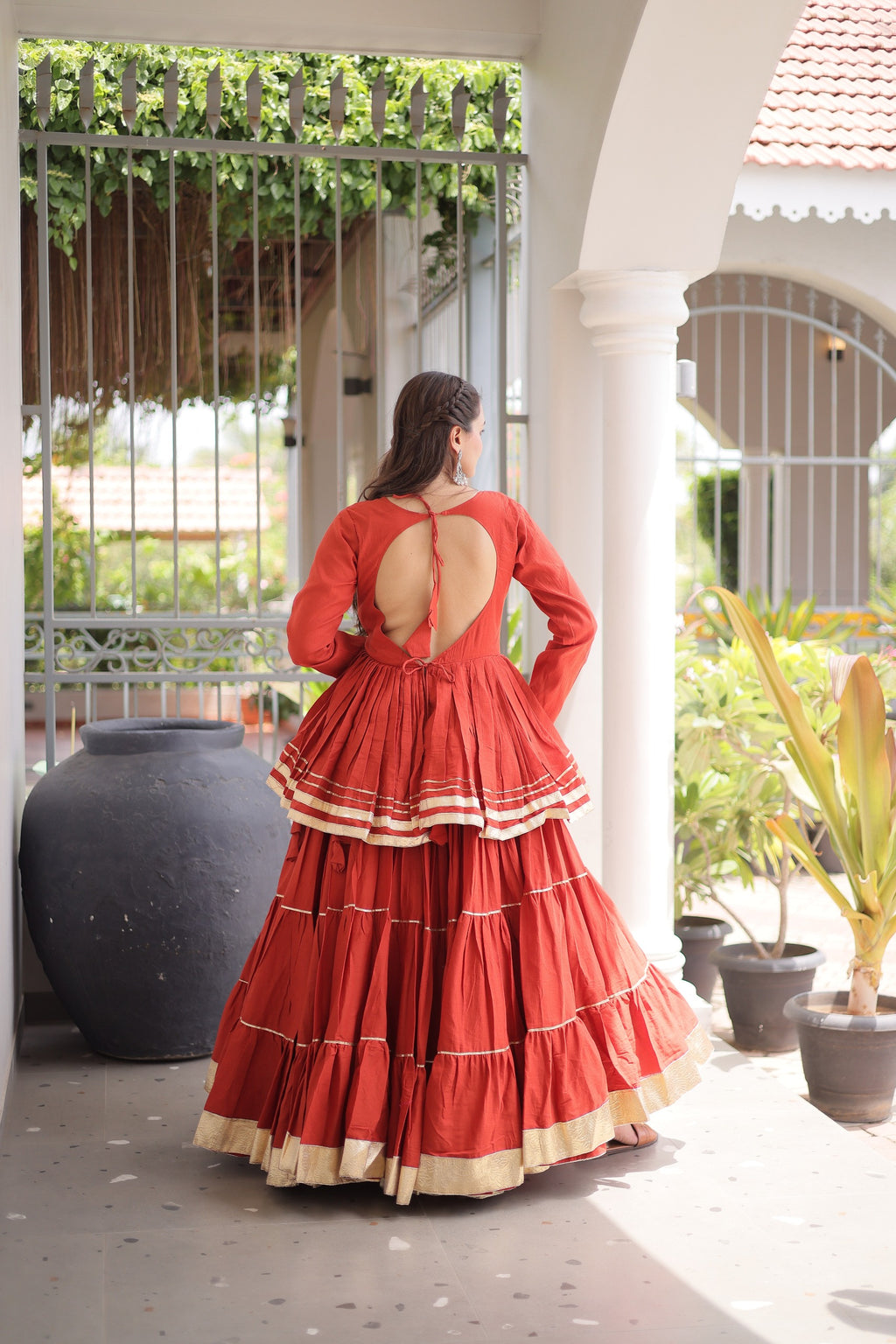 Premium Maroon Tiered lehenga with Golden Zari Border