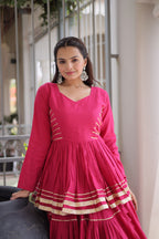 Premium Pink Tiered lehenga with Golden Zari Border