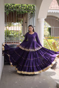 Premium Purple Tiered lehenga with Golden Zari Border