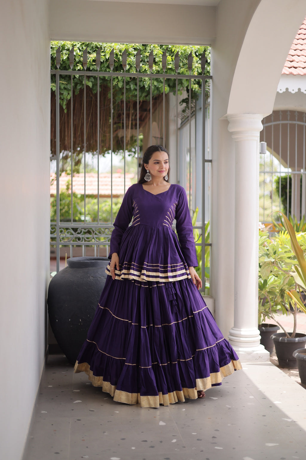 Premium Purple Tiered lehenga with Golden Zari Border