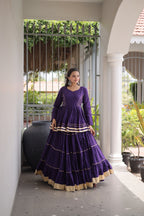 Premium Purple Tiered lehenga with Golden Zari Border