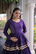 Premium Purple Tiered lehenga with Golden Zari Border