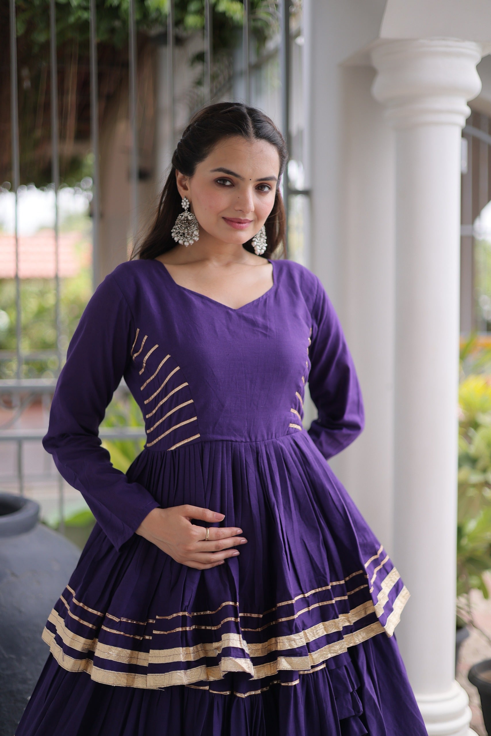 Premium Purple Tiered lehenga with Golden Zari Border
