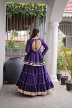 Premium Purple Tiered lehenga with Golden Zari Border
