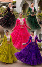 Royal Purple Flared Gown with Mirror Work For Navratri