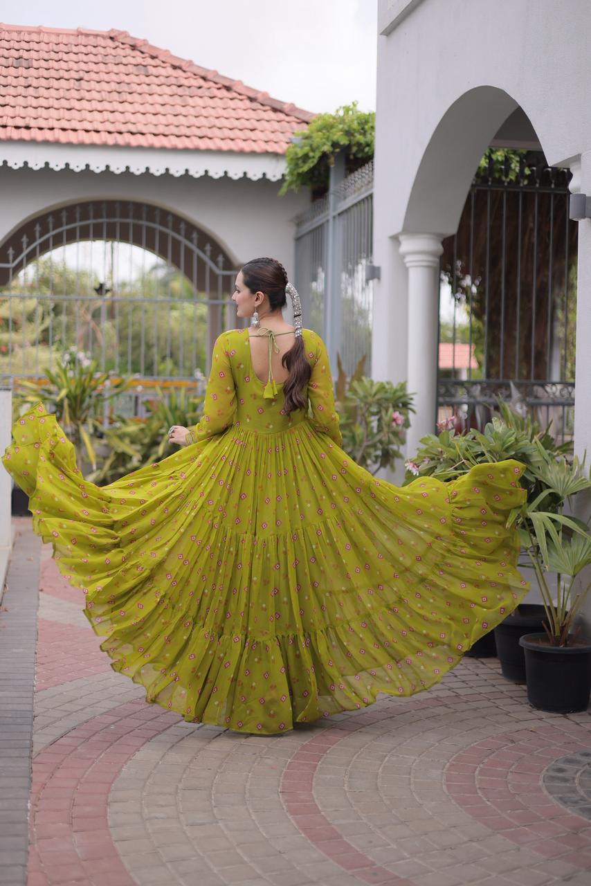 Royal Mehendi Flared Gown with Mirror Work For Navratri
