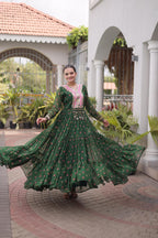 Royal Green Flared Gown with Mirror Work For Navratri